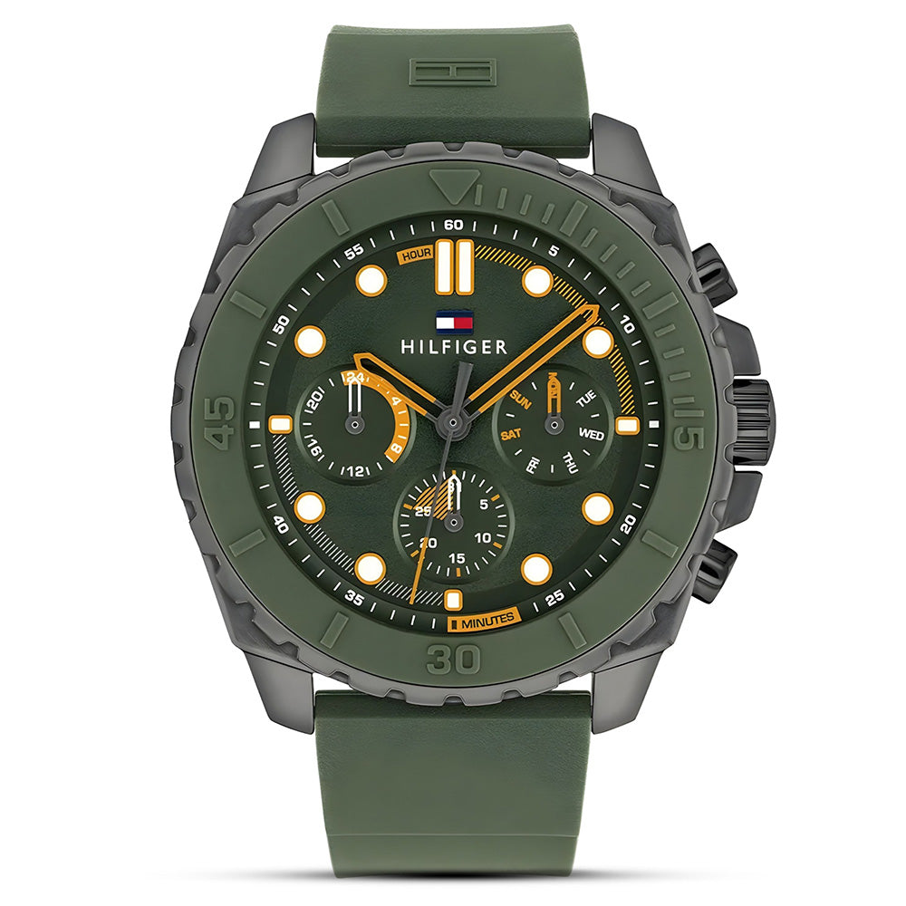 TOMMY HILFIGER "MORGAN" GREEN DIAL SILICON STRAP MEN'S WATCH TH1710688