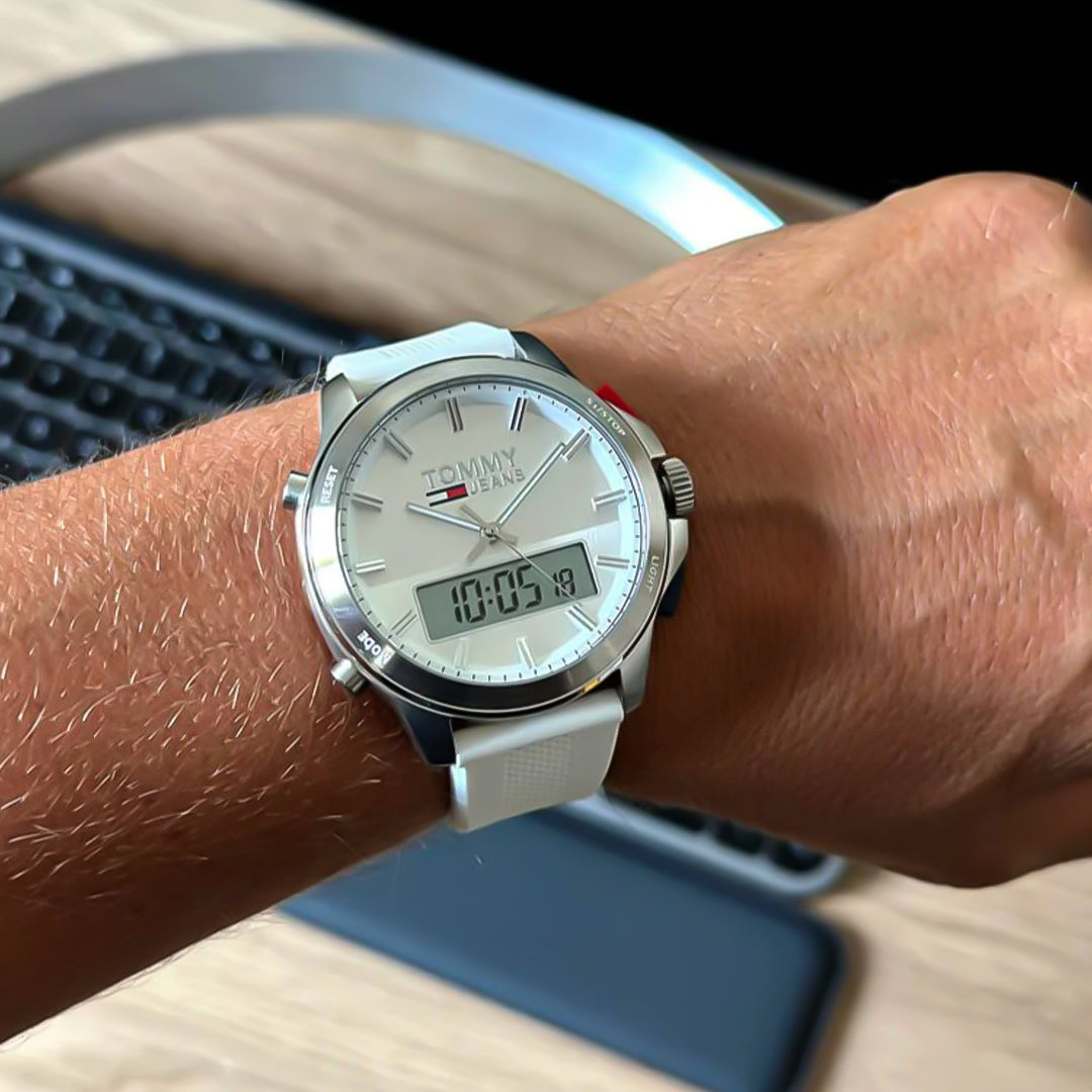 Tommy Hilfiger Digital Grey Dial Silicone Band Men's Watch | TH1791764