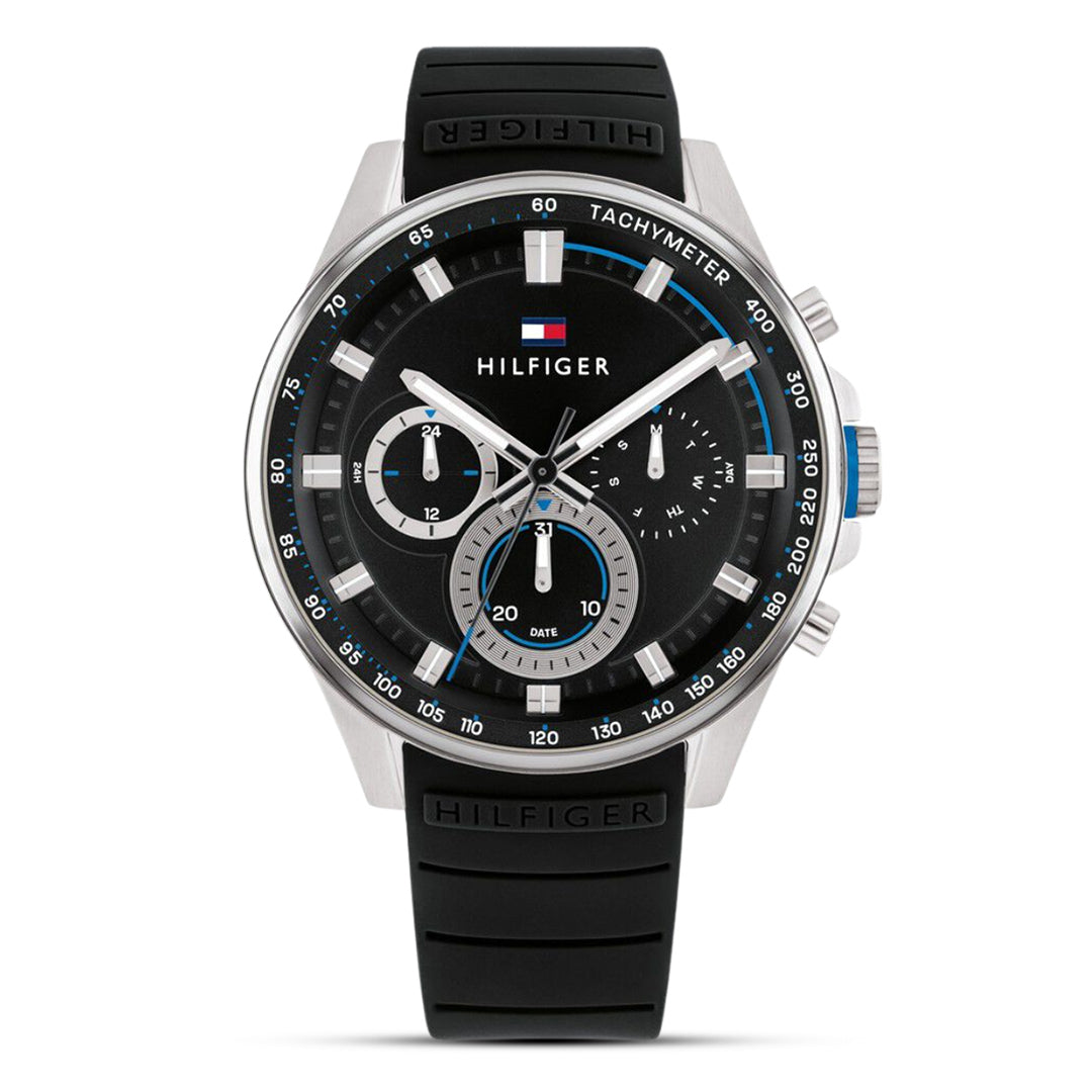 Tommy Hilfiger Max Multifunction Black Dial Silicone Strap Watch | TH1791971