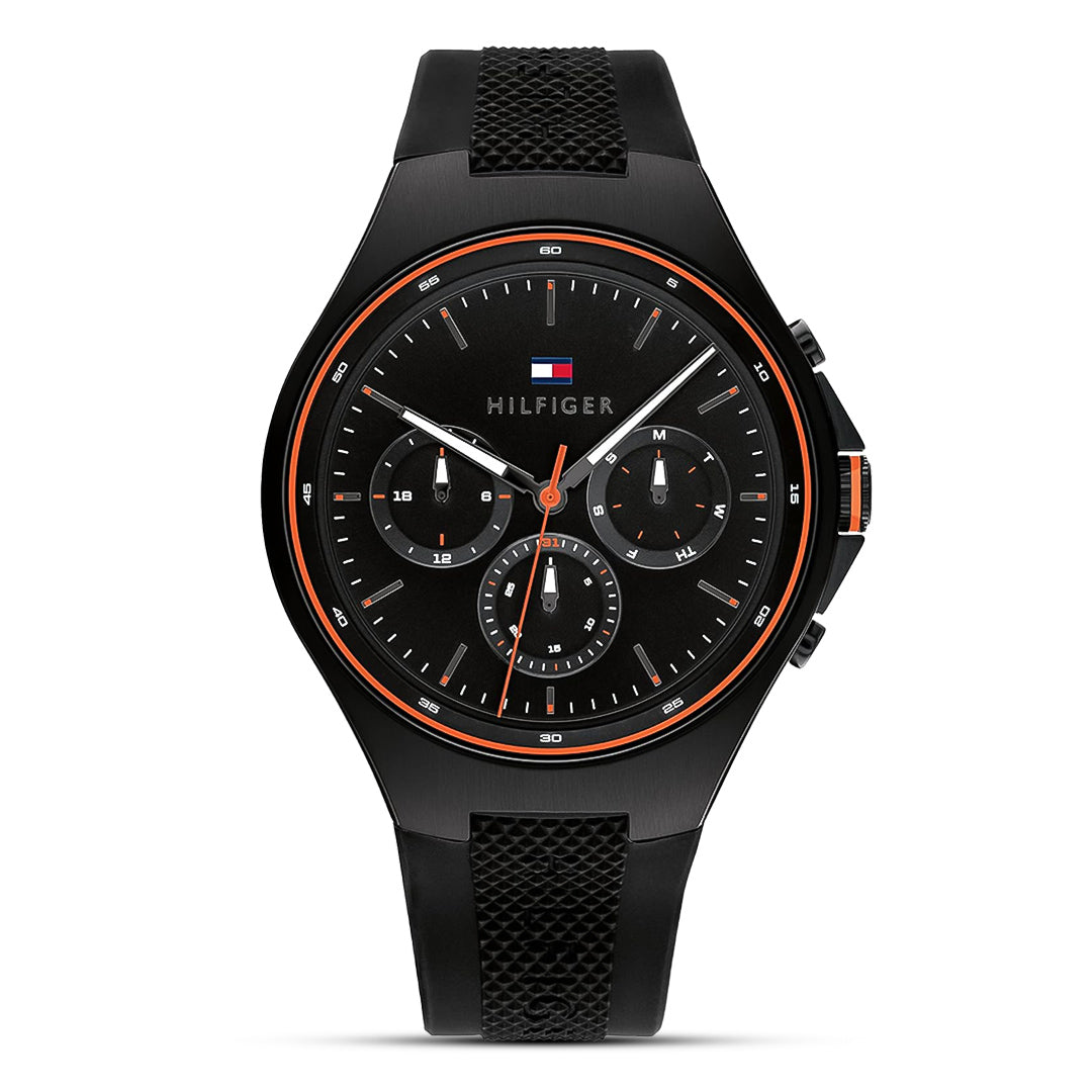 Tommy Hilfiger Justin Black Dial Silicone Band Men's Watch | TH1792056