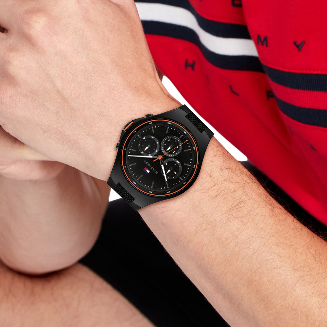 Tommy Hilfiger Justin Black Dial Silicone Band Men's Watch | TH1792056