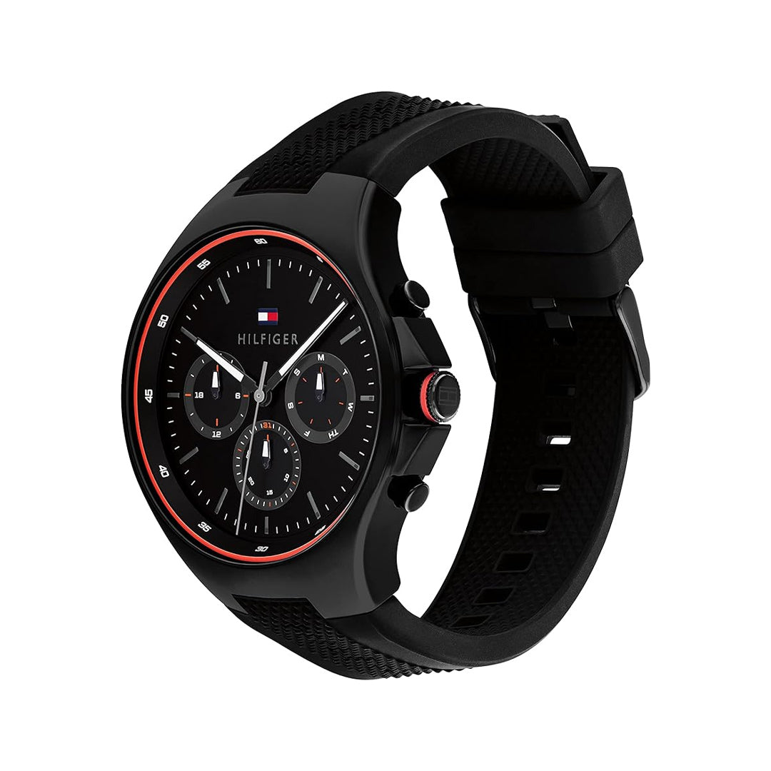 Tommy Hilfiger Justin Black Dial Silicone Band Men's Watch | TH1792056