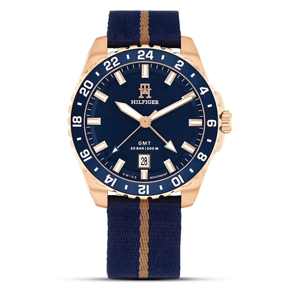TOMMY HILFIGER "GMT" BLUE DIAL NYLON STRAP MEN'S WATCH TH1792130