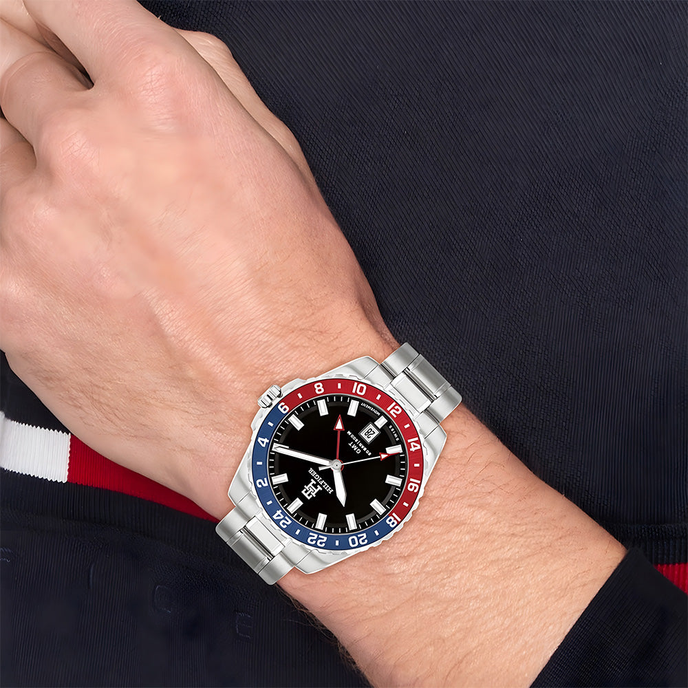 TOMMY HILFIGER ANALOGUE PEPSI BEZEL BLACK DIAL MEN'S WATCH TH1792131