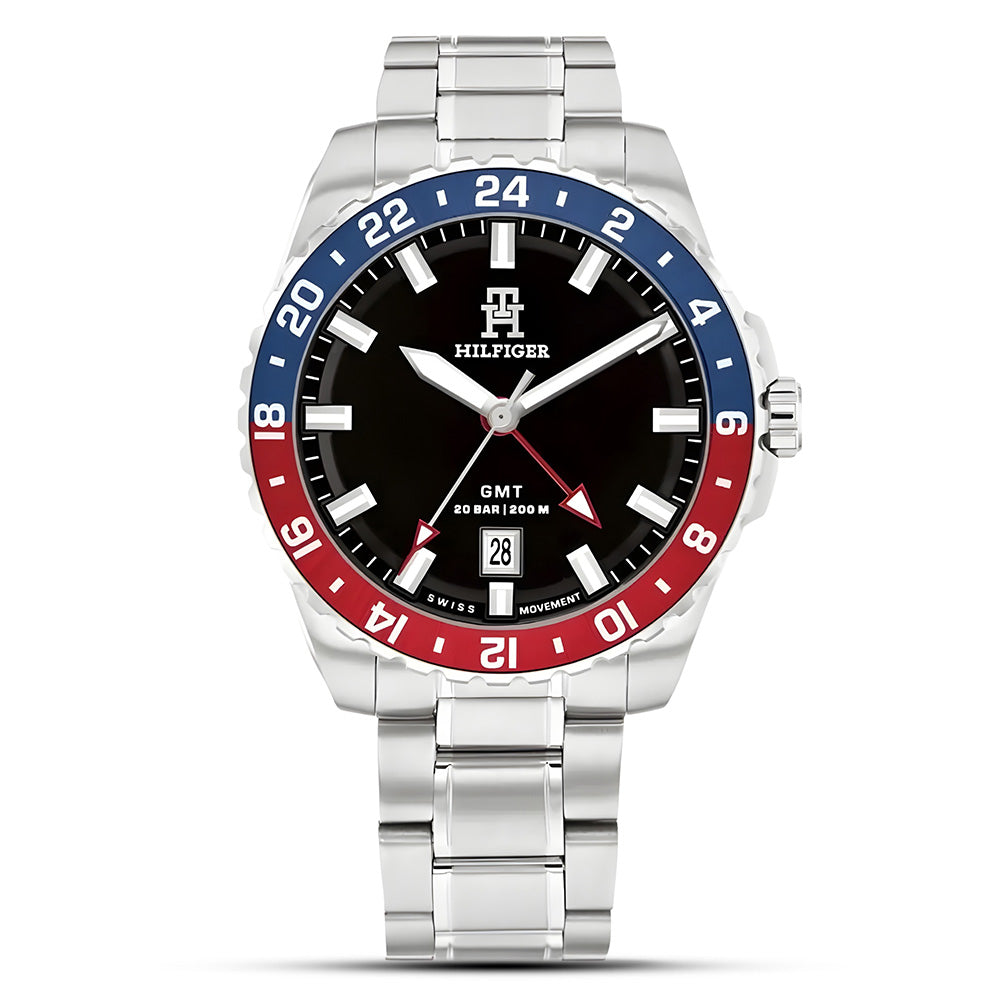 TOMMY HILFIGER ANALOGUE PEPSI BEZEL BLACK DIAL MEN'S WATCH TH1792131