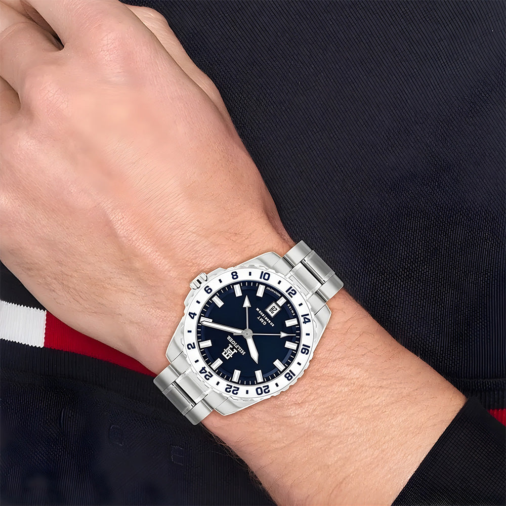 TOMMY HILFIGER ANALOGUE PEPSI BEZEL BLACK DIAL MEN'S WATCH TH1792132