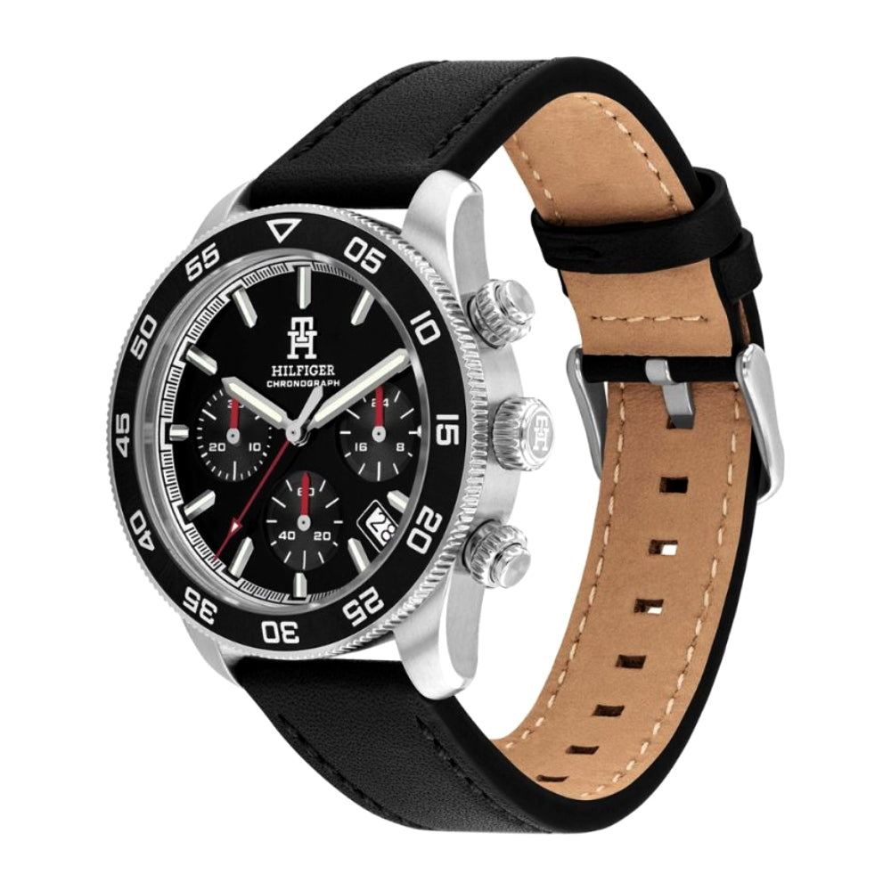 Tommy Hilfiger Leather Strap Black Dial Men's Watch | TH1792162