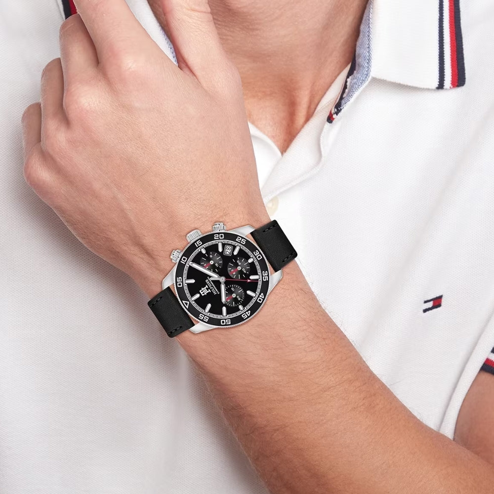 Tommy Hilfiger Leather Strap Black Dial Men's Watch | TH1792162