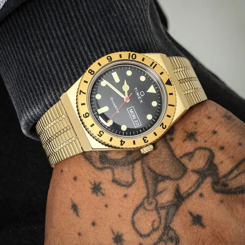 Timex Q Reissue Gold-Tone Black Dial Men's Watch| TW2V18800