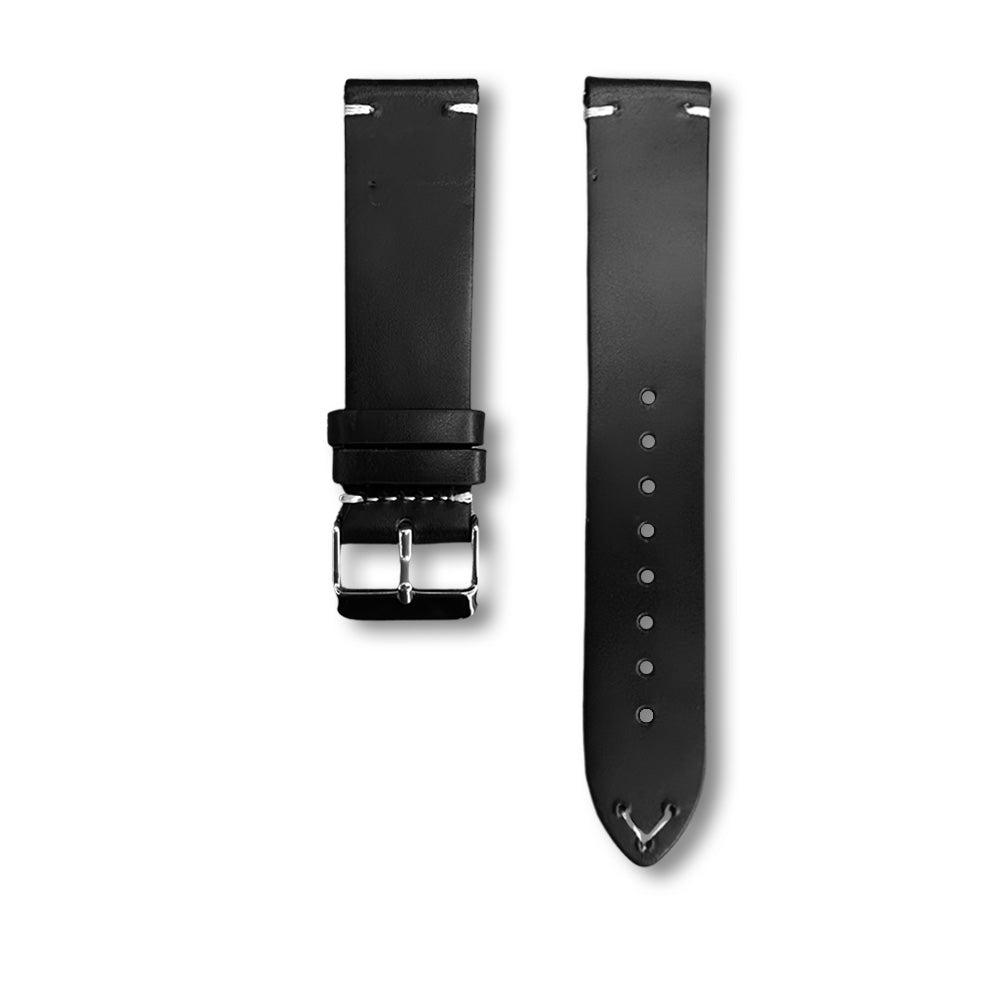 Cavern 22mm Black Full Grain Stitched Leather Strap