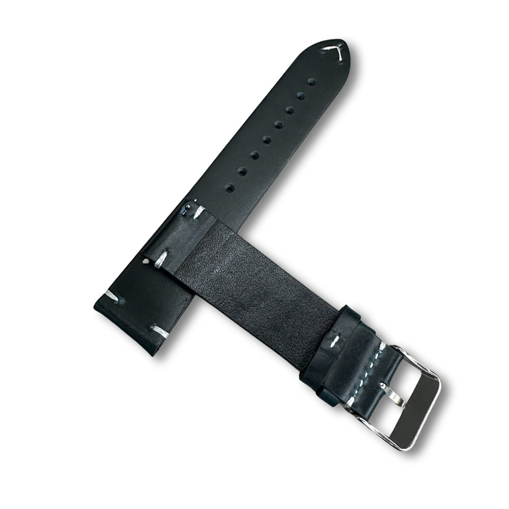 Cavern 22mm Black Full Grain Stitched Leather Strap