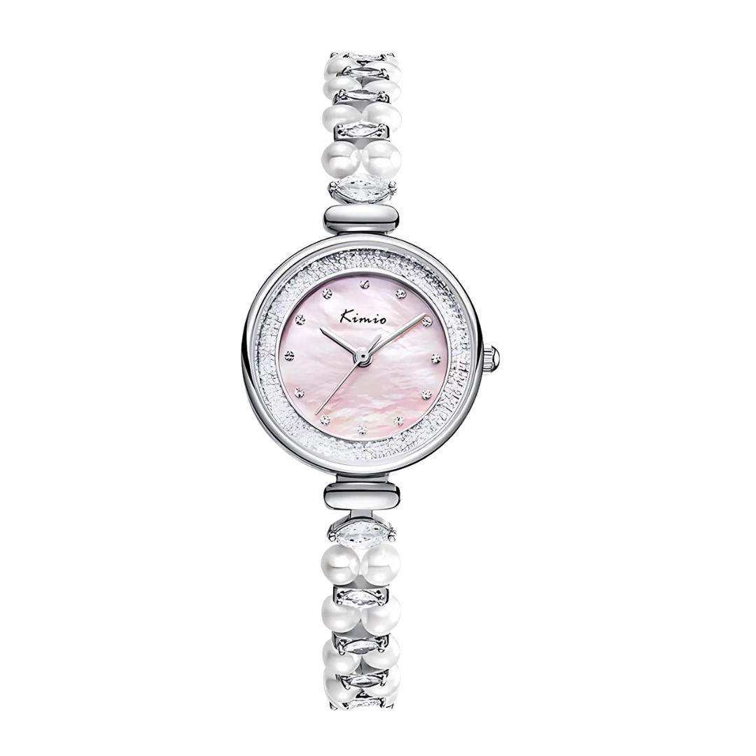 Kimio Diamond Pink Dial Silver Tone Strap Ladies Watch | K6633S-XZ1WWL