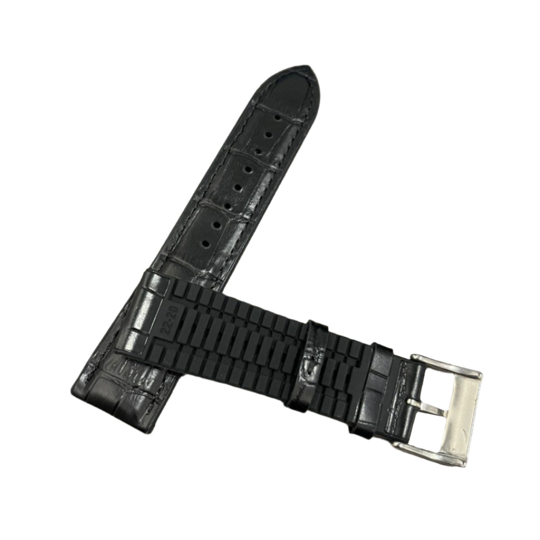 Cavern Crocodile Textured Black Leather-Silicon Watch Strap | 22MM