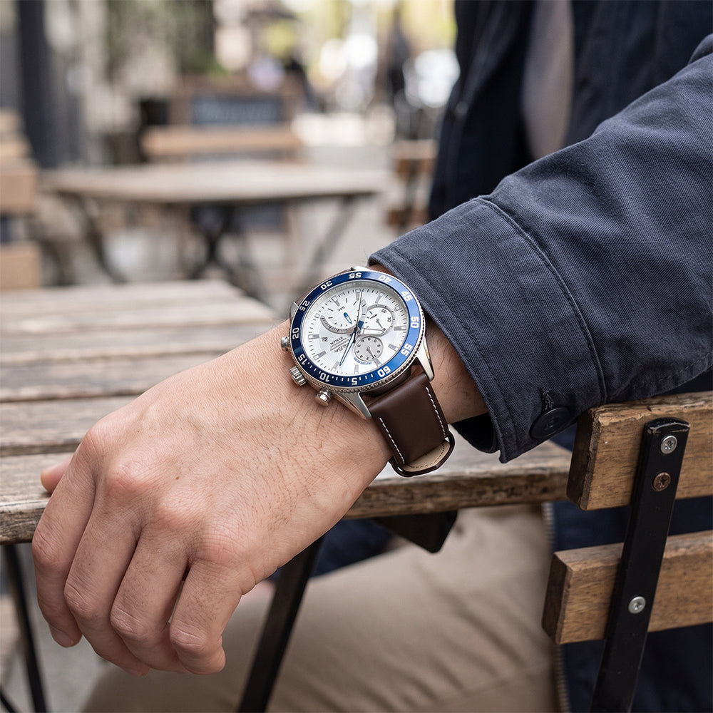 Alba Cream Dial Leather Strap Men's Watch | AM3901X
