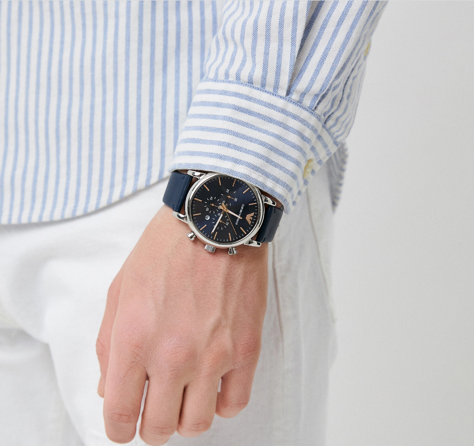 Emporio Armani Chronograph Leather Strap Blue Dial Men's Watch AR11451