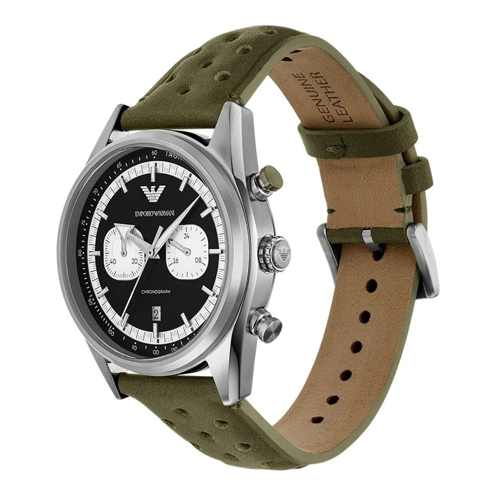 Emporio Armani Spotivo Chronograph Dial Leather Strap Watch | AR11709