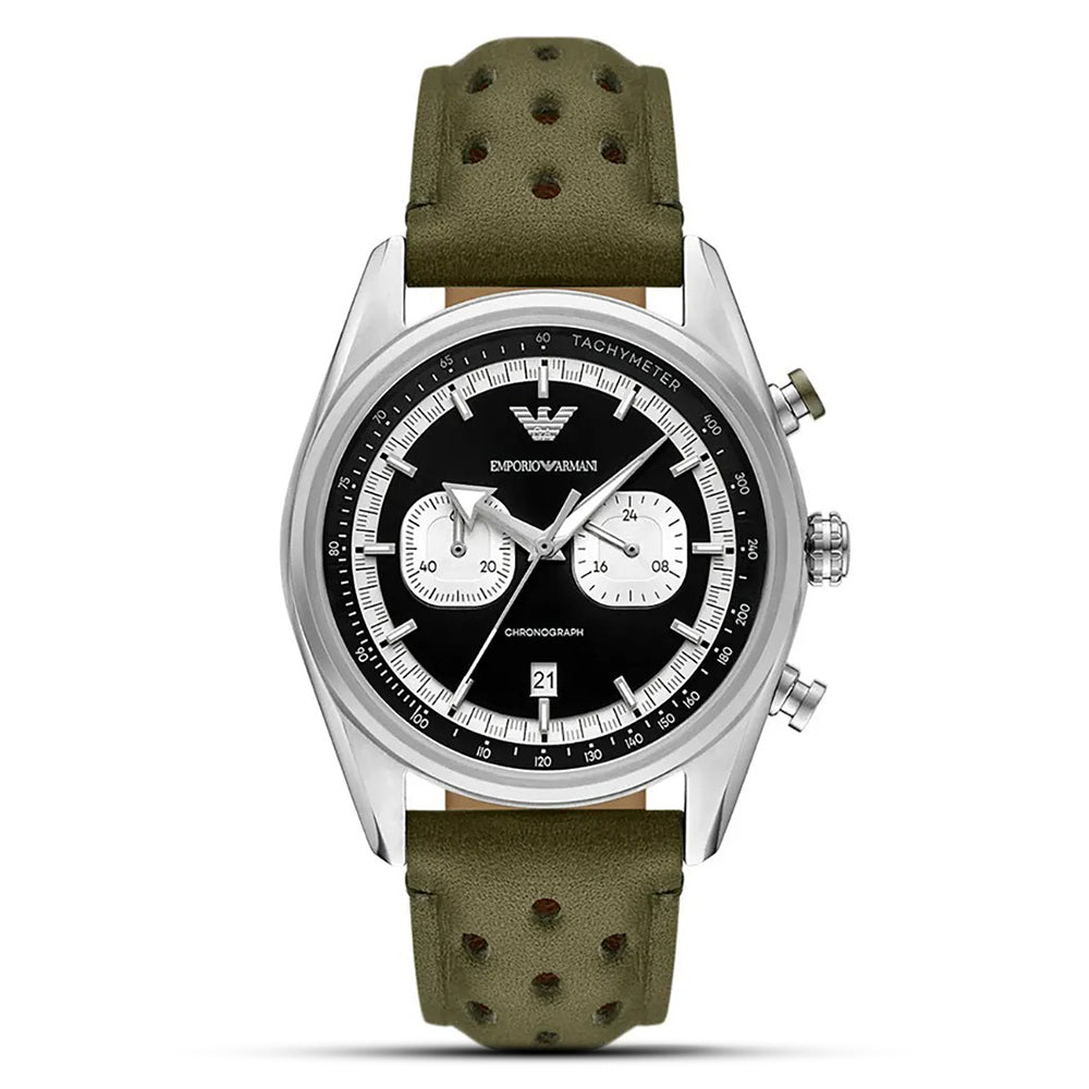 Emporio Armani Spotivo Chronograph Dial Leather Strap Watch | AR11709