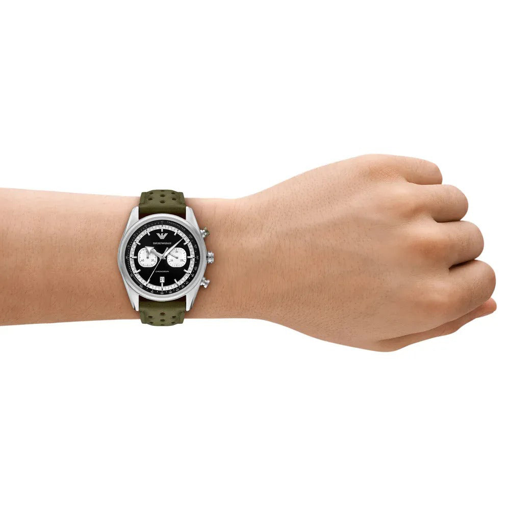 Emporio Armani Spotivo Chronograph Dial Leather Strap Watch | AR11709