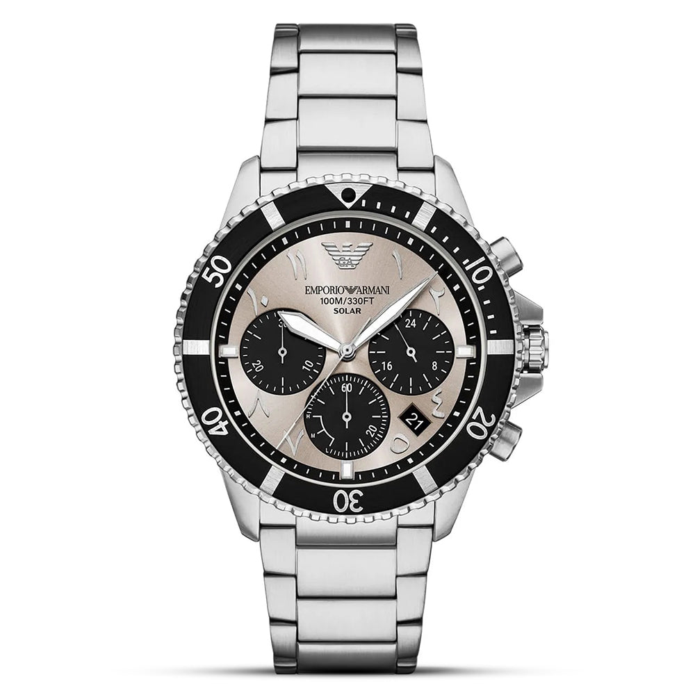 Emporio Armani World Explorer Solar Chronograph Champagne Dial Watch | AR11722