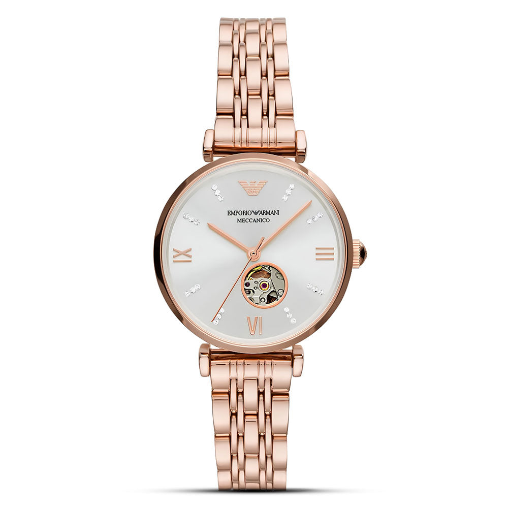 Emporio Armani Gianni T-Bar Automatic Silver Dial Ladies Watch AR60023