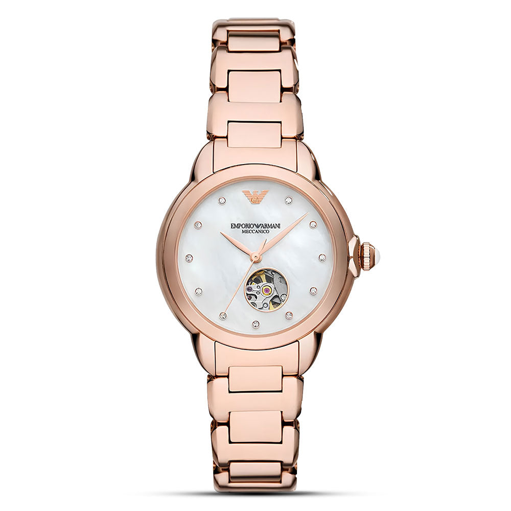 Emporio Armani Open Heart Automatic Rose Gold-Tone Ladies Watch AR60072
