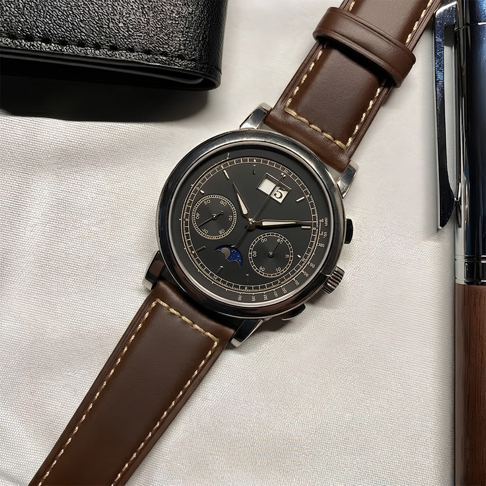 Cavern 20mm Plain Coffee Brown Stitched Leather Strap