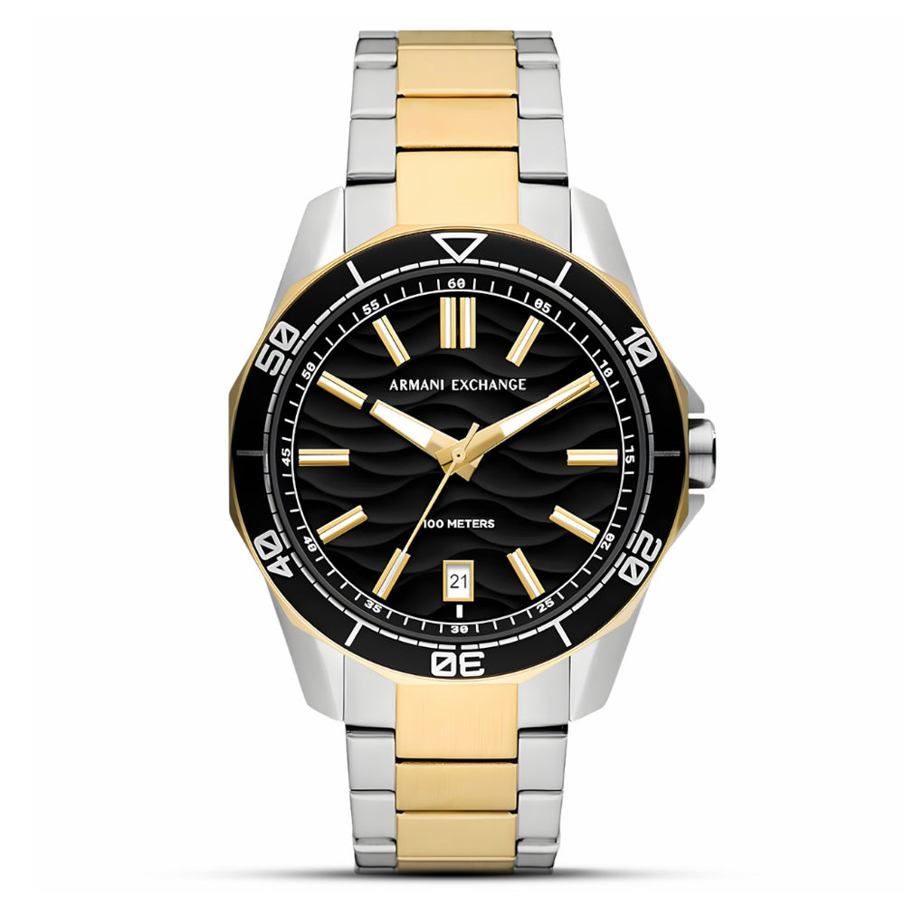 Armani Exchange Dive Inspired Two Tone Black Dial Men's Watch | AX1956
