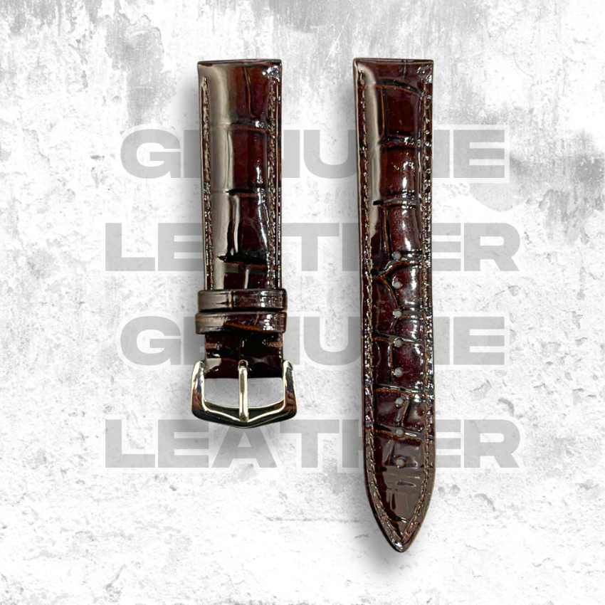 Cavern Crocodile Texture Glossy Brown Leather Watch Strap | 20MM