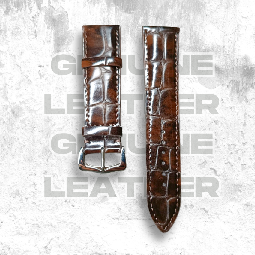 Cavern Crocodile Textured Dark Brown Leather Watch Strap | 22MM