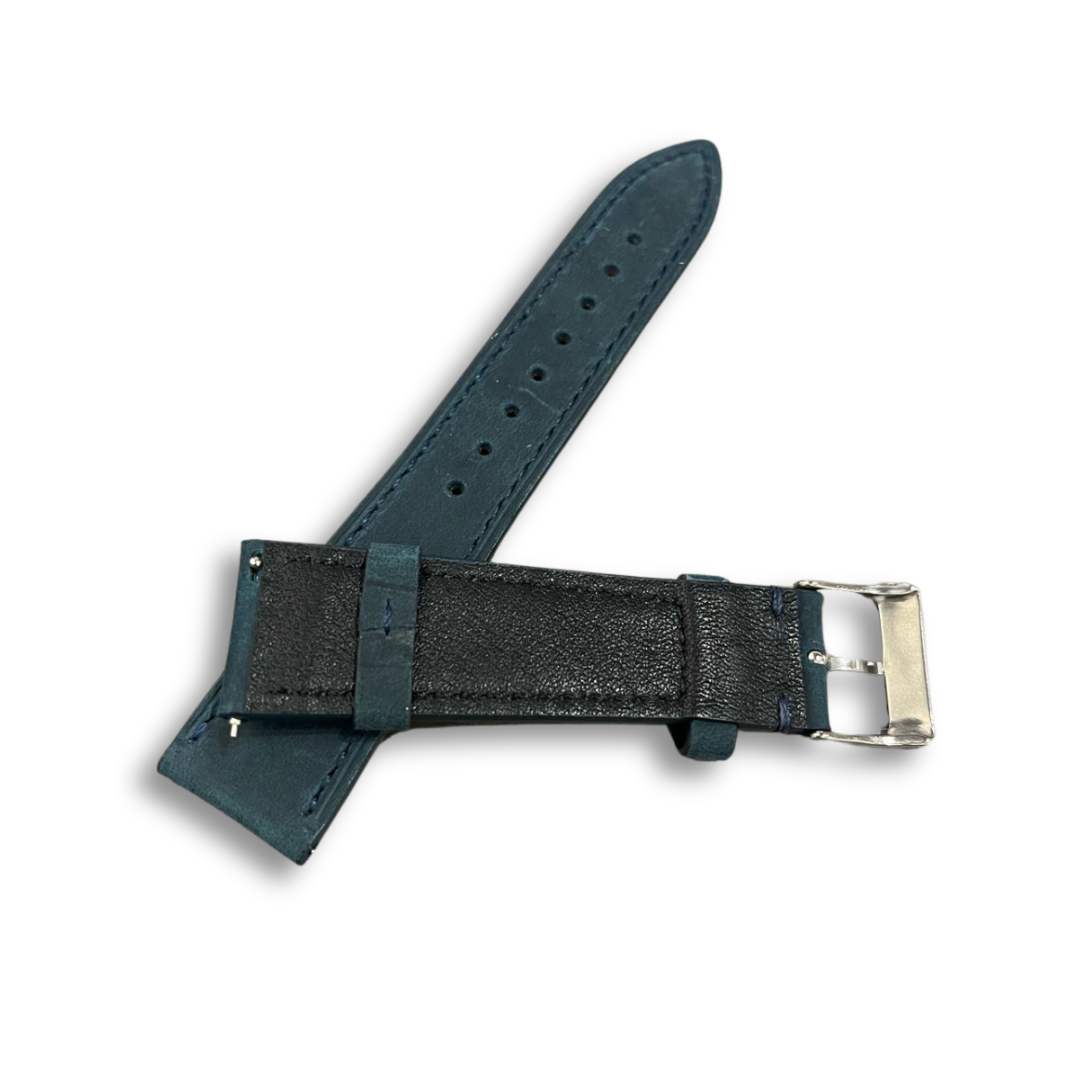 Watches Band Plain Dark Blue Leather Strap | 22MM
