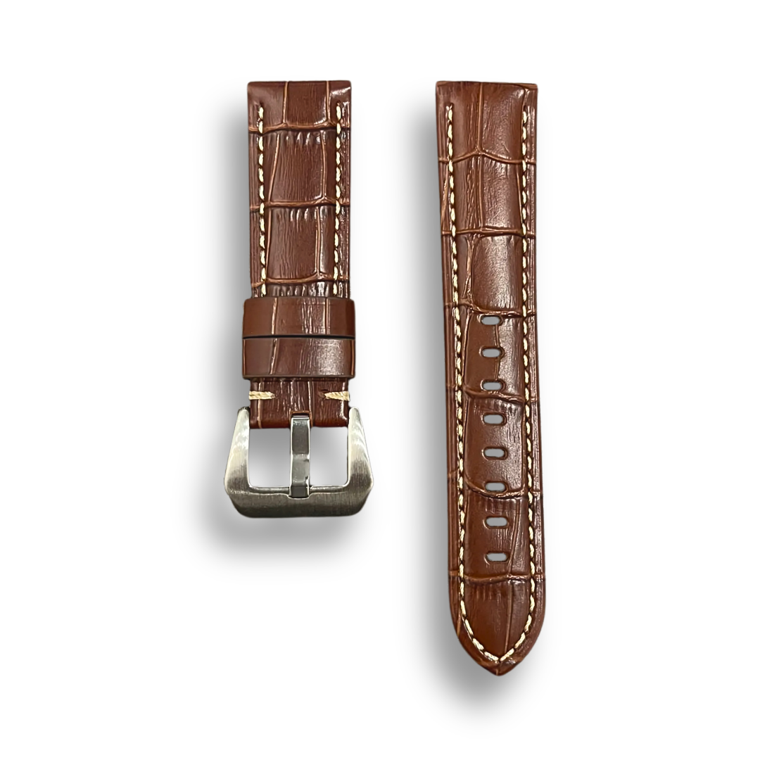 Cavern Crocodile Texture 22mm Brown Stitched Leather Strap