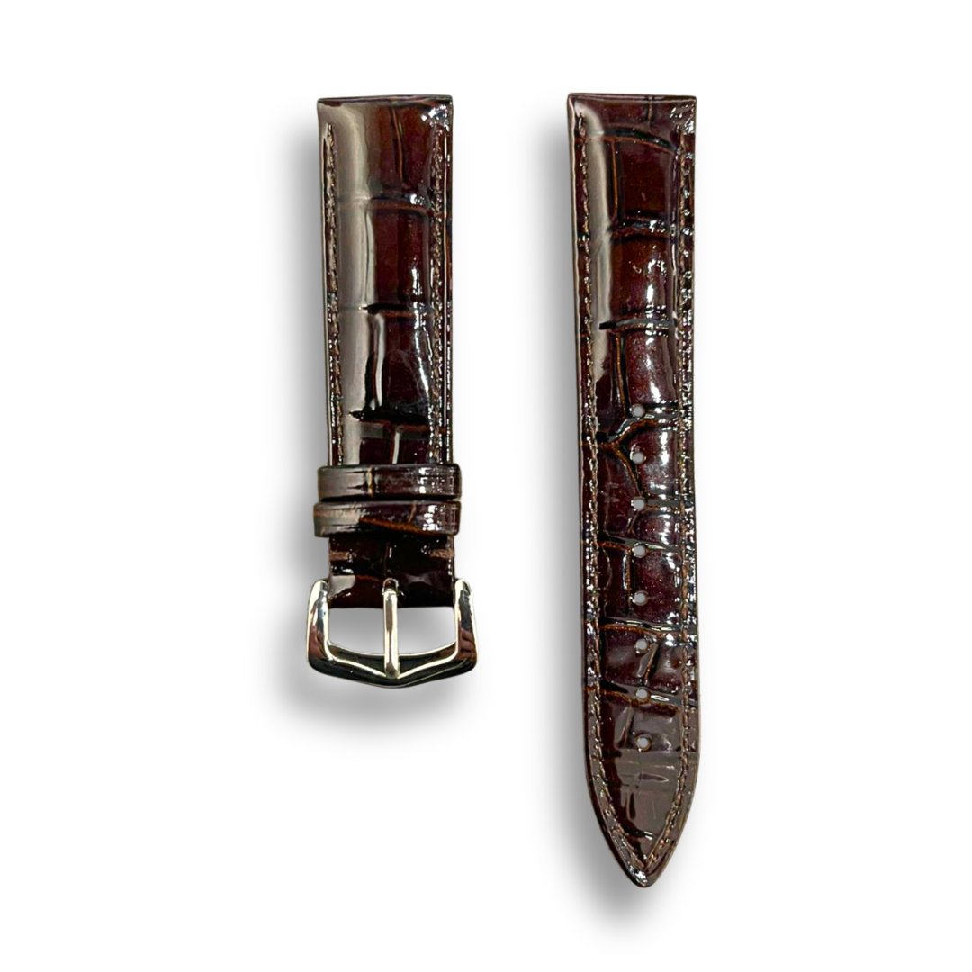 Cavern Crocodile Texture Glossy Brown Leather Watch Strap | 20MM
