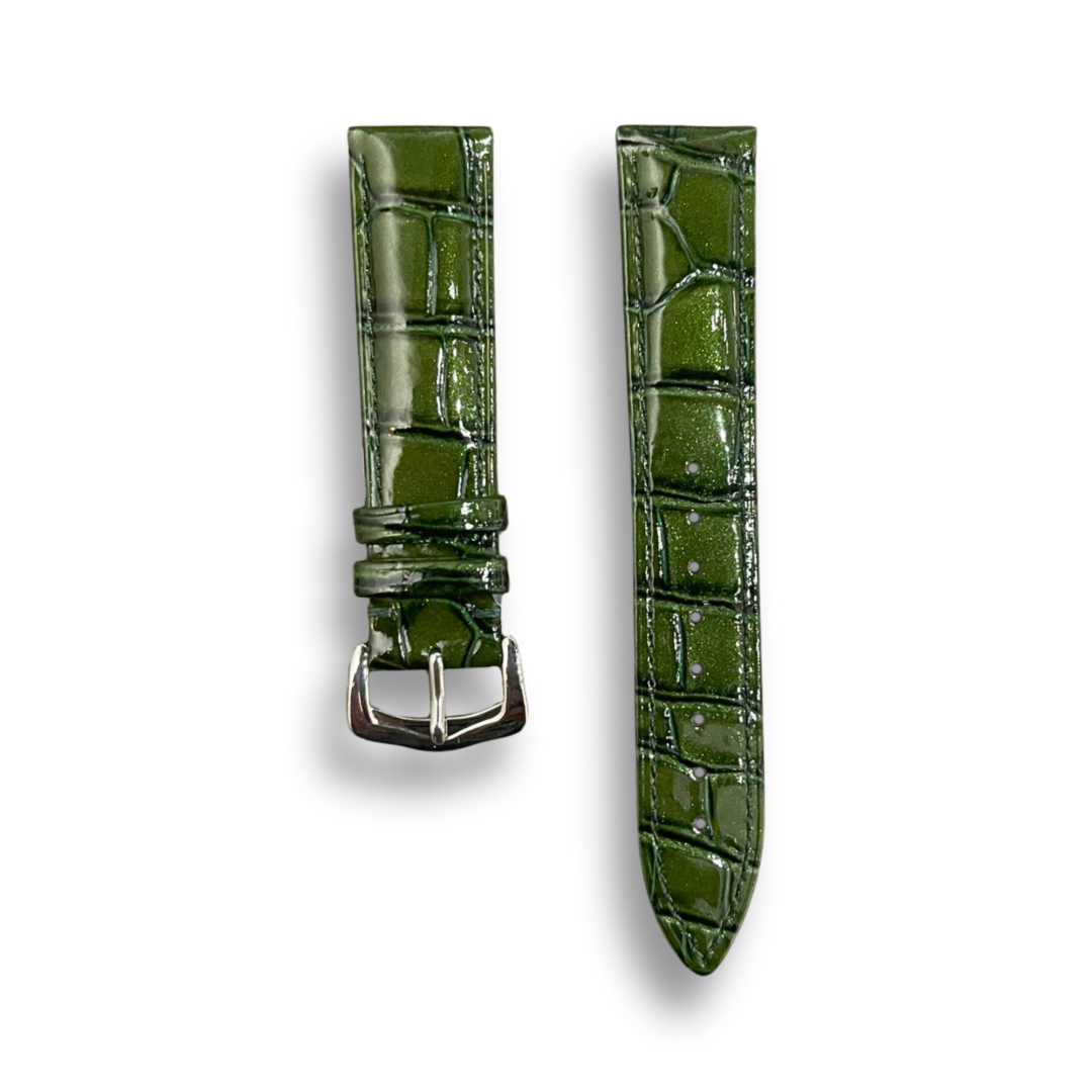 Cavern Crocodile Textured Glossy Green Leather Watch Strap | 20MM