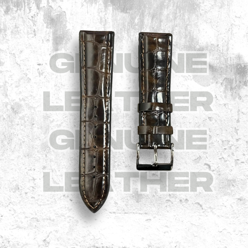 Cavern Brown Crocodile Textured Leather-Silicon Watch Strap | 20MM
