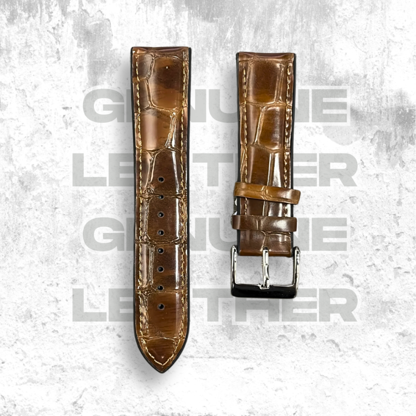Cavern Light Brown Crocodile Textured Leather-Silicon Watch Strap | 22MM