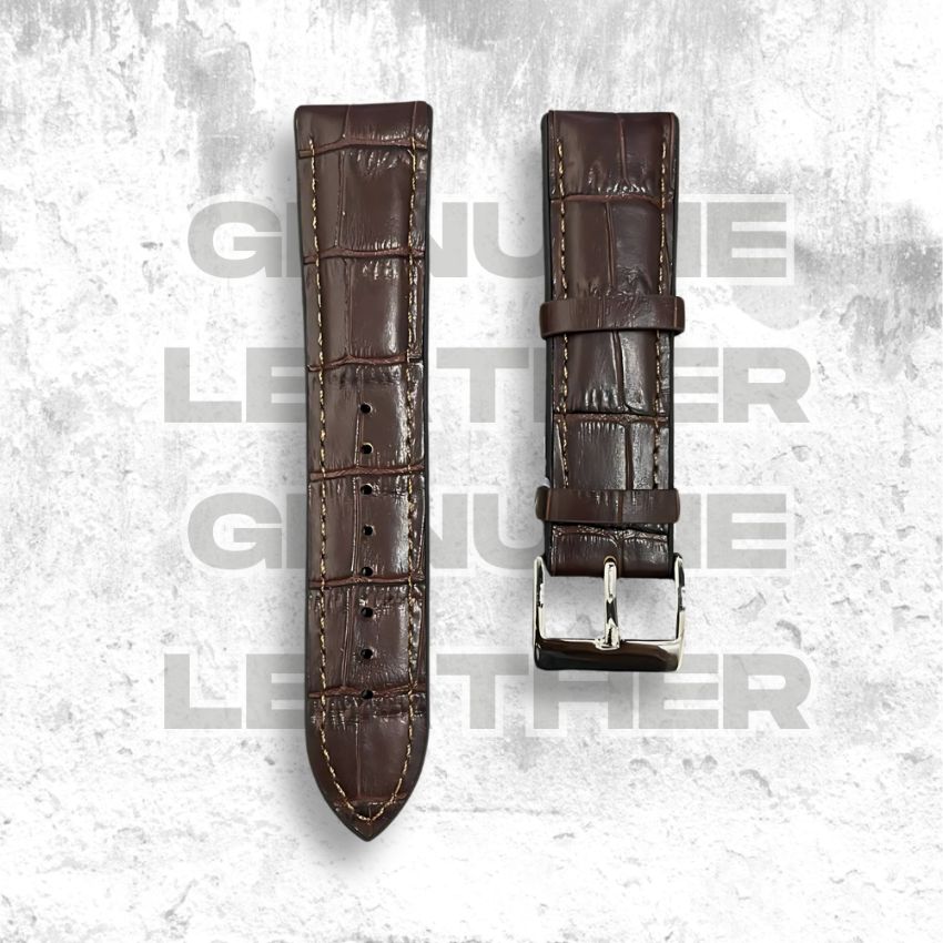 Cavern Coffee Brown Crocodile Textured Leather-Silicon Strap | 22MM