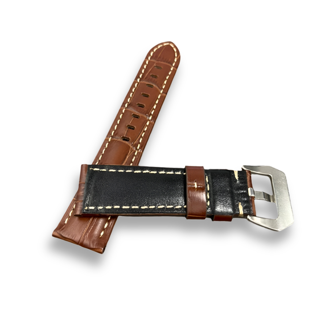 Cavern Crocodile Texture 22mm Brown Stitched Leather Strap