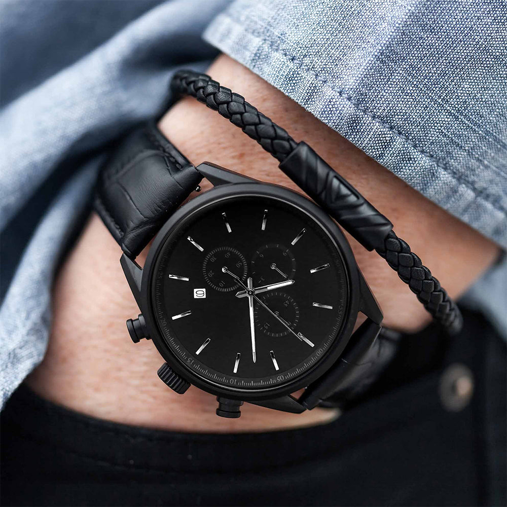 Cavern 22mm Black Genuine Alligator Leather Strap With Butterfly Clasp