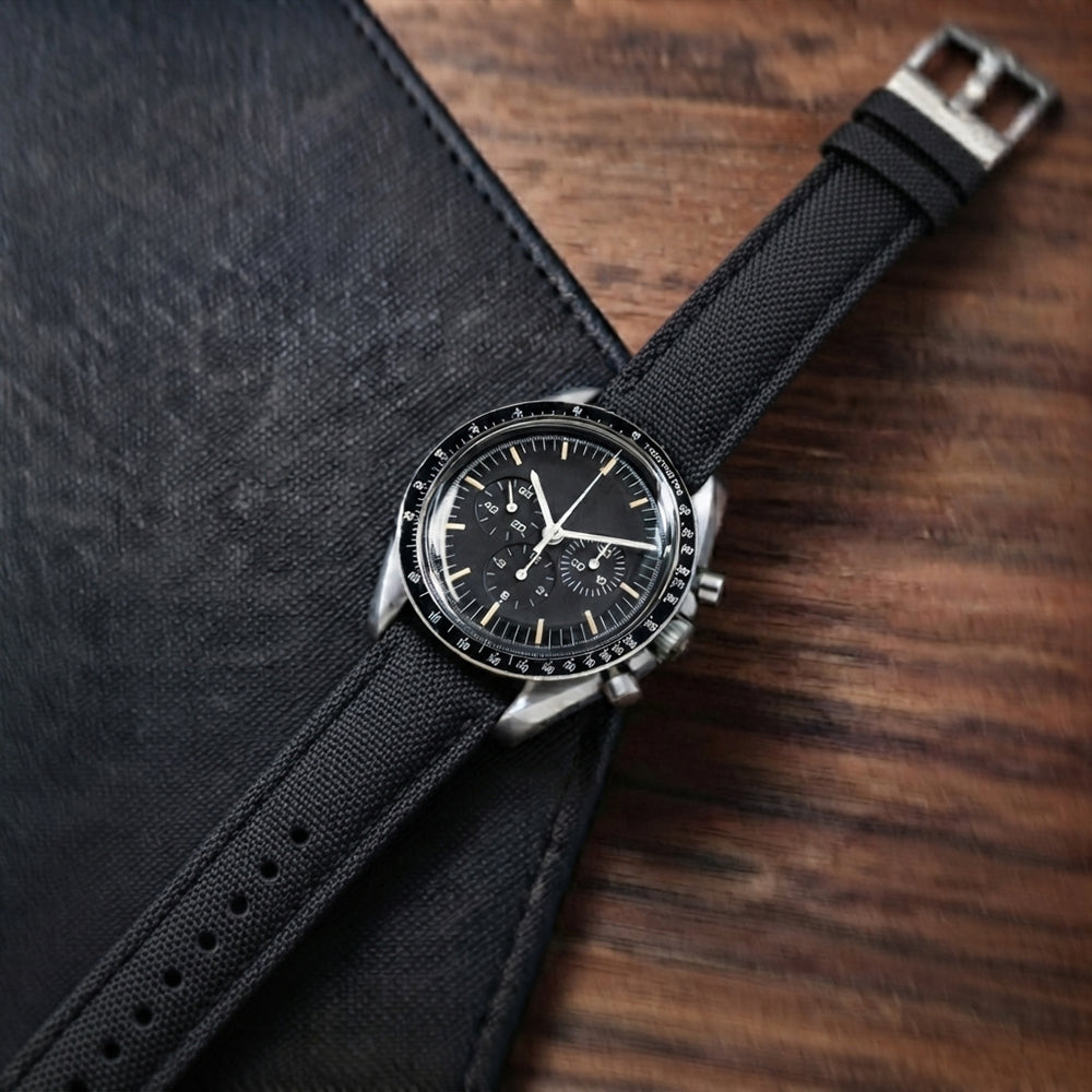 Zeyron 22mm Premium Black Sailcloth Watch Strap