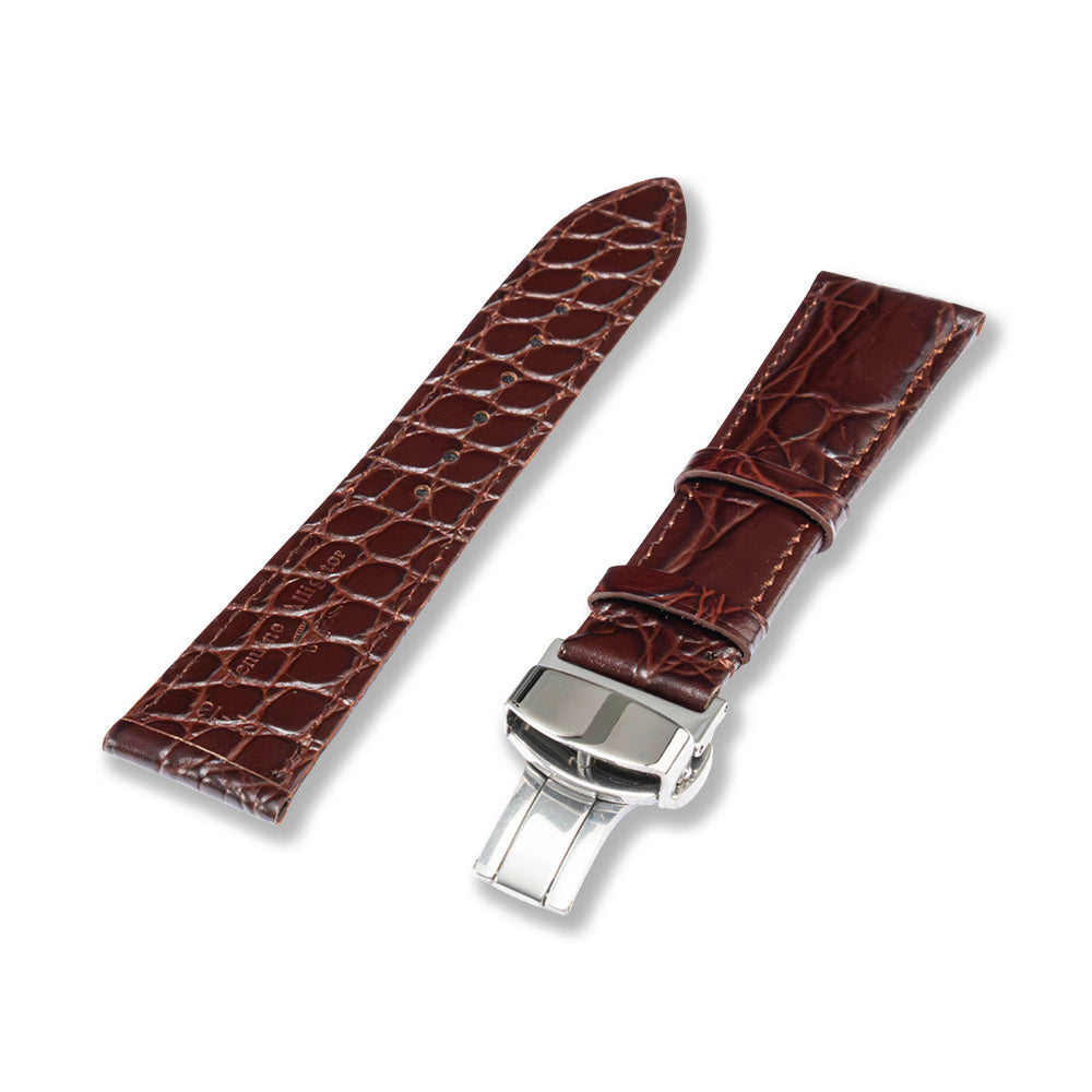 Cavern 22mm Brown Genuine Alligator Leather Strap With Butterfly Clasp
