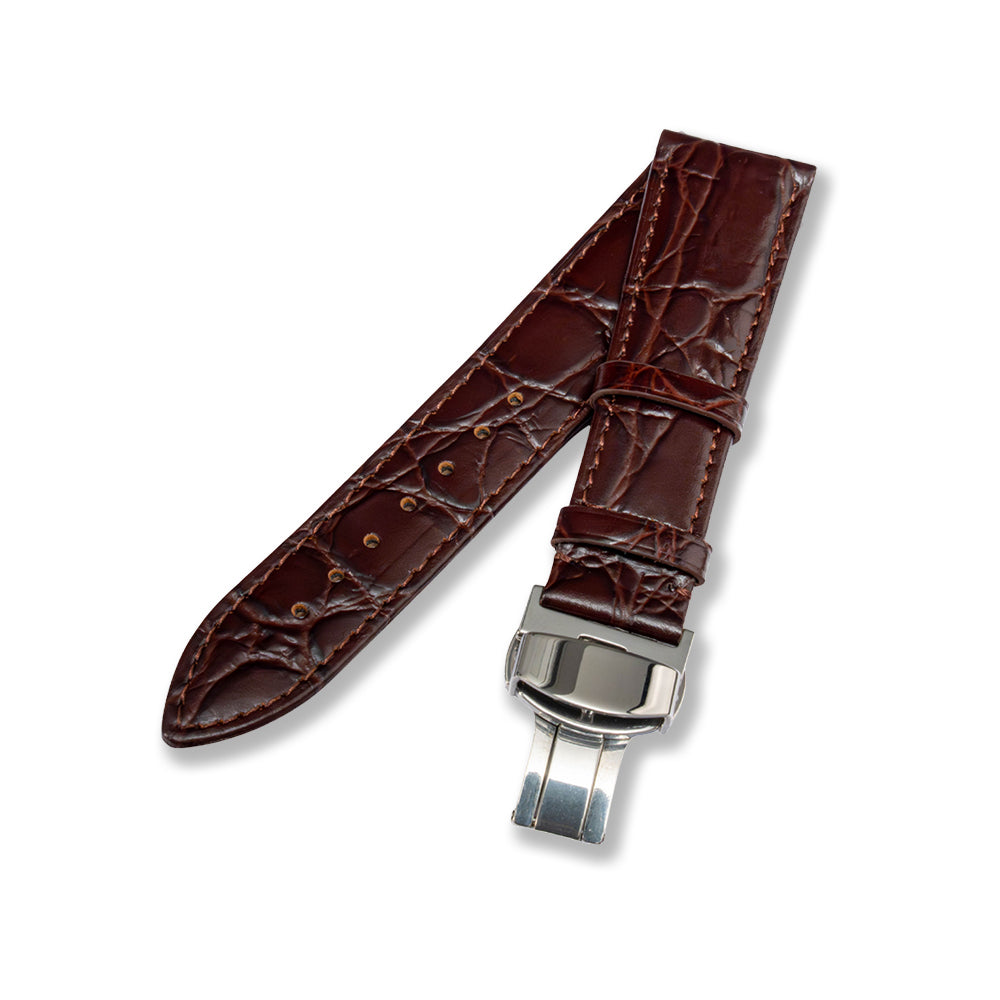 Cavern 22mm Brown Genuine Alligator Leather Strap With Butterfly Clasp