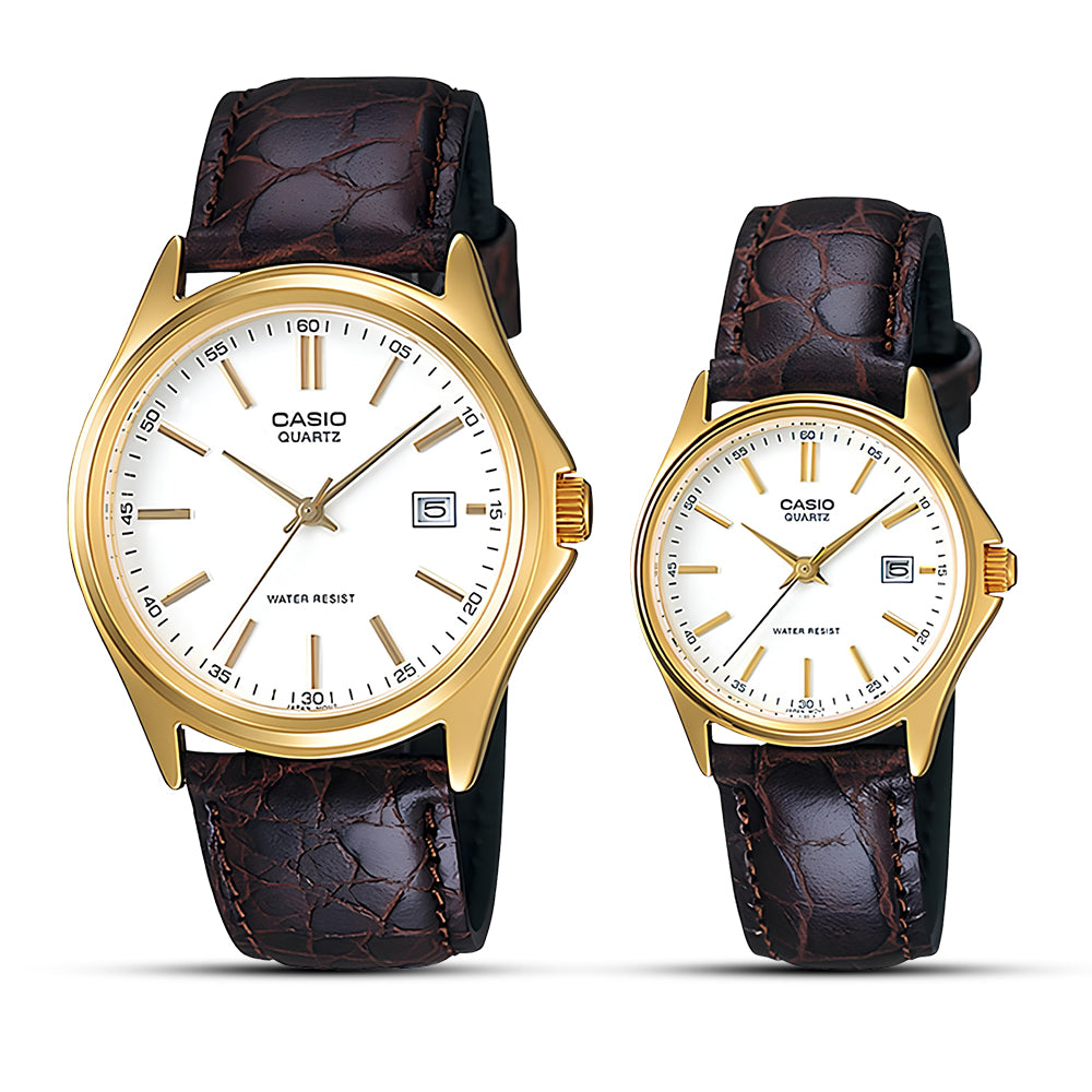 Casio White Dial Leather Strap Couple Watch | MTP-1183Q-7ADF & LTP-1183Q-7ADF