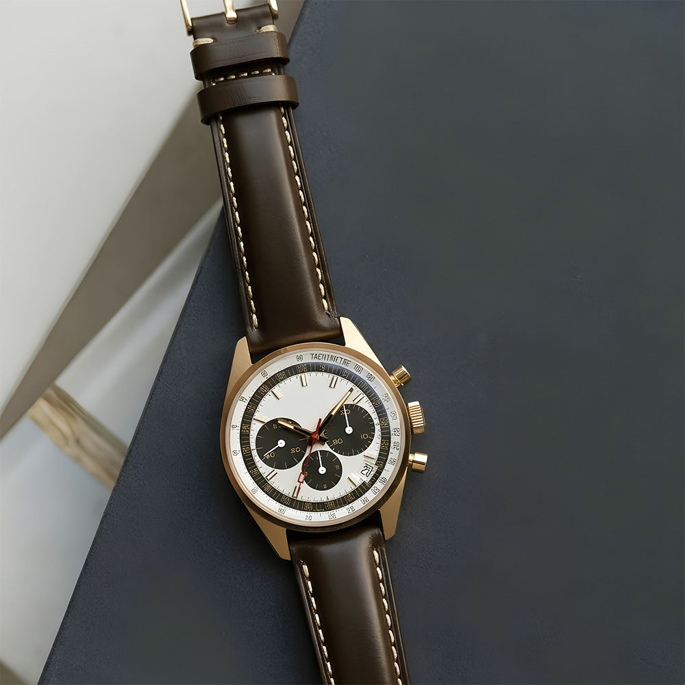 Cavern 20mm Plain Coffee Brown Leather White Stitching Strap