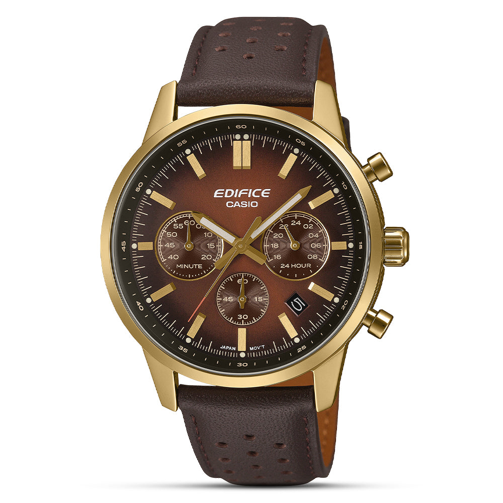 Casio Edifice Chronograph Dark Brown Dial Leather Strap Watch EFR-575CL-5ADF