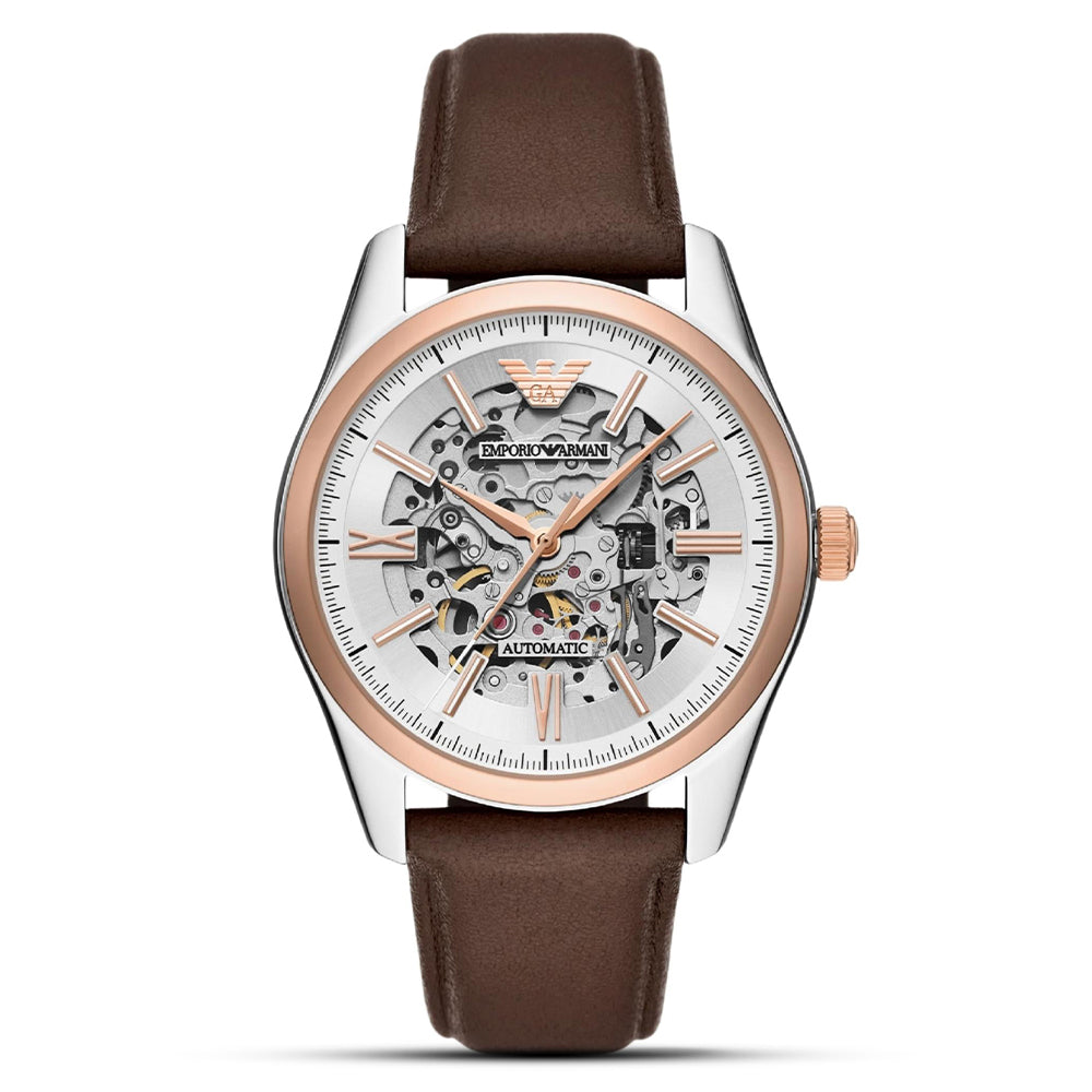 Emporio Armani Silver Skeleton Dial Automatic Watch | AR60094