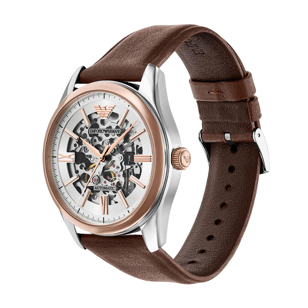 Emporio Armani Silver Skeleton Dial Automatic Watch | AR60094