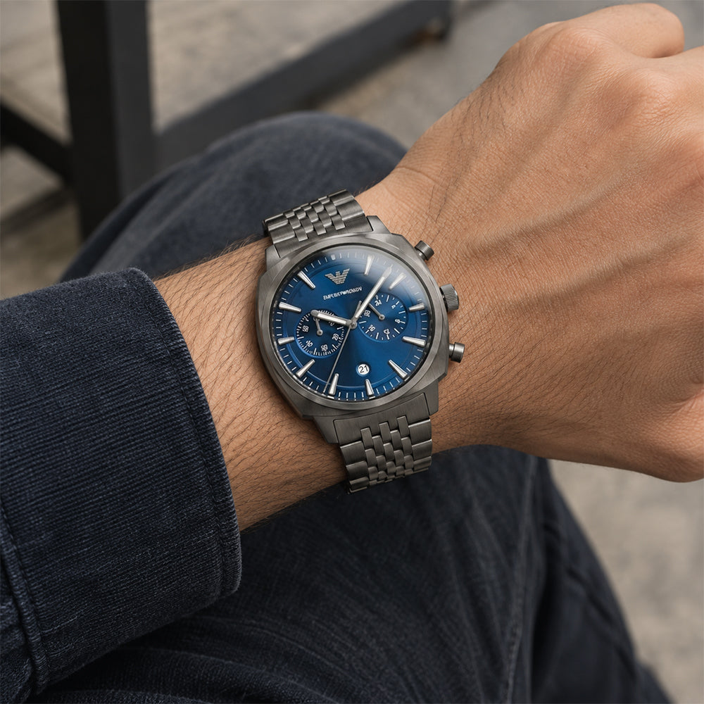 Emporio Armani Carlo Gun Metal Blue Dial Watch | AR11726