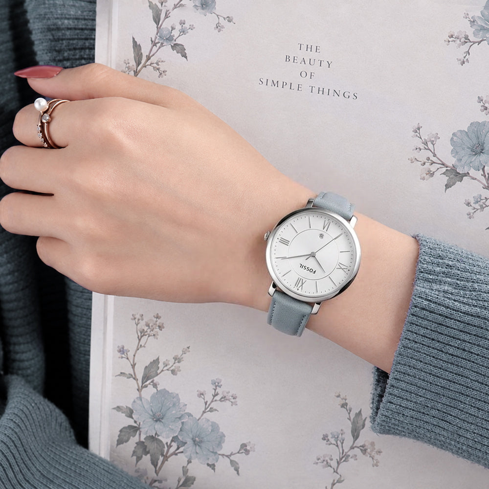 Fossil Jacqueline White Dial Leather Strap Ladies Watch ES3821