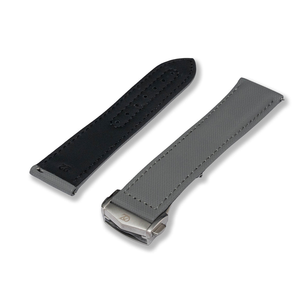 Zeyron 22mm Premium Grey Sailcloth Butterfly Clasp Strap