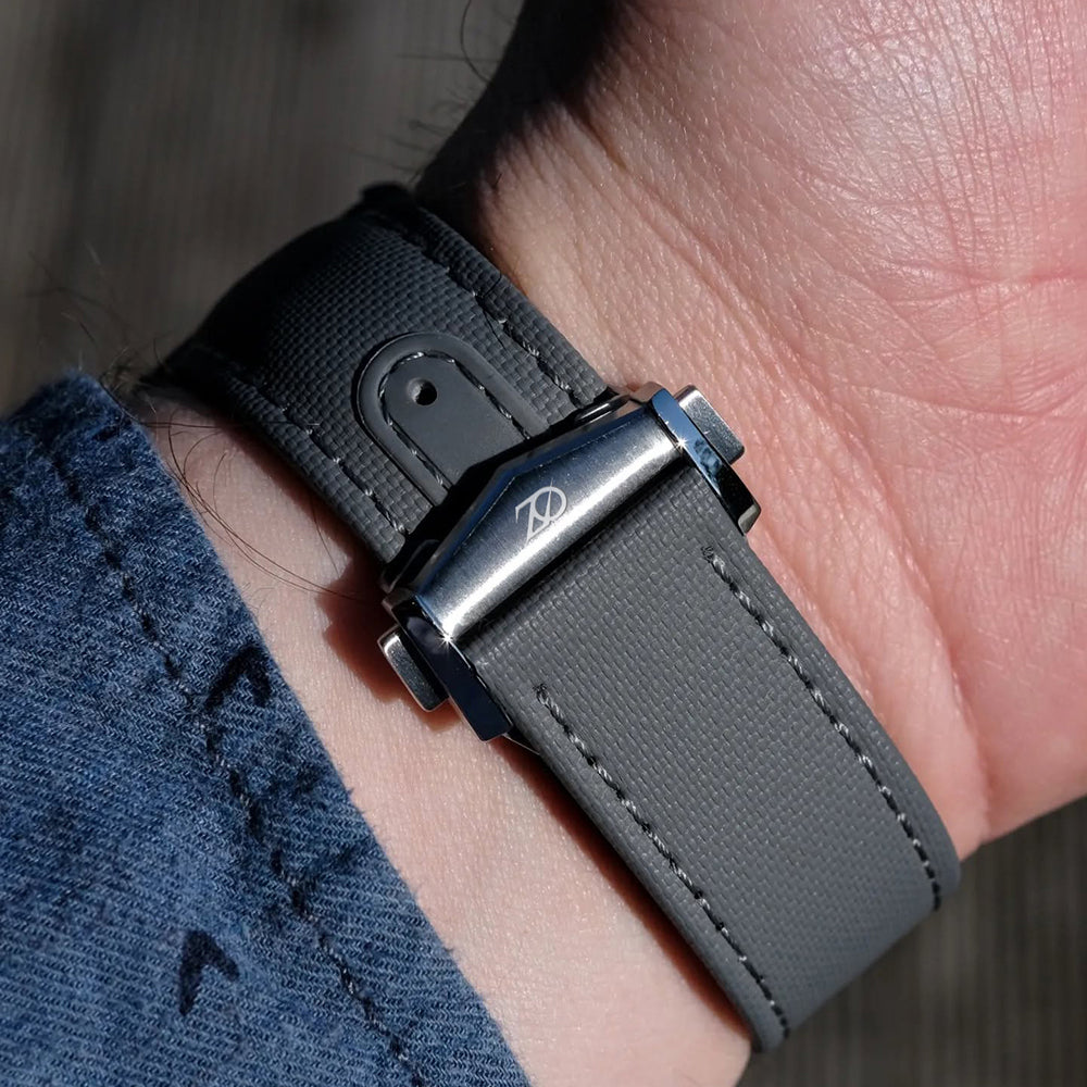 Zeyron 22mm Premium Grey Sailcloth Butterfly Clasp Strap